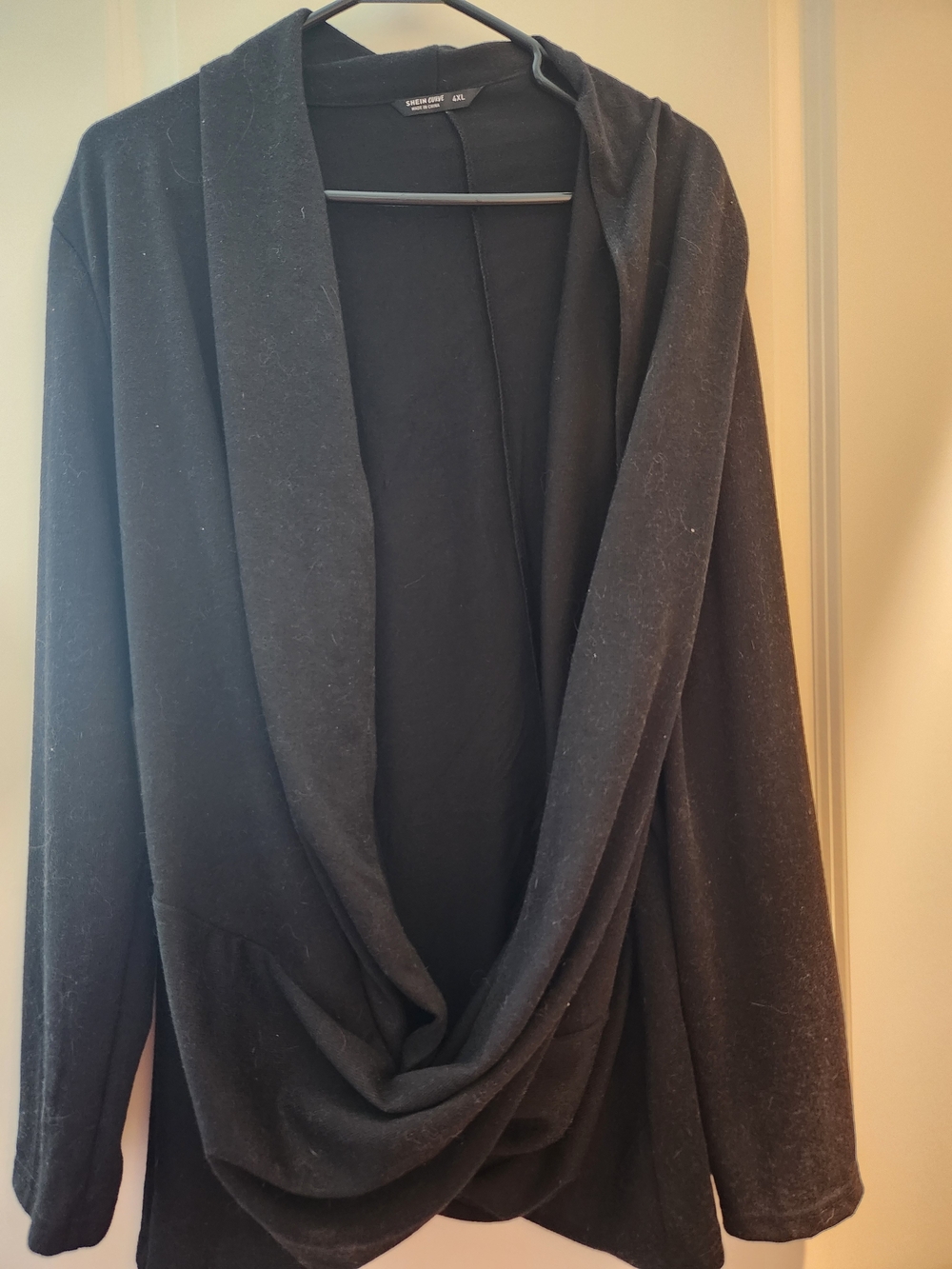 Shein Curve Black Draped Open-Front Cardigan